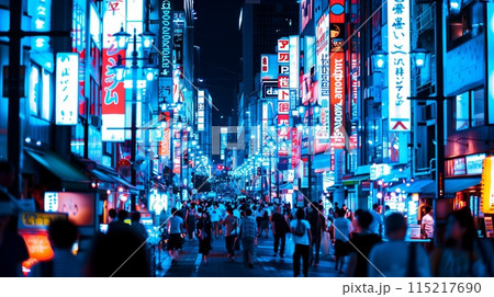 日本の夜の繁華街の街並み 115217690