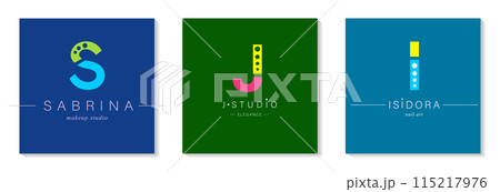 Bundle Minimalistic Logos. Monogram of letters S, J, I. for business card 115217976
