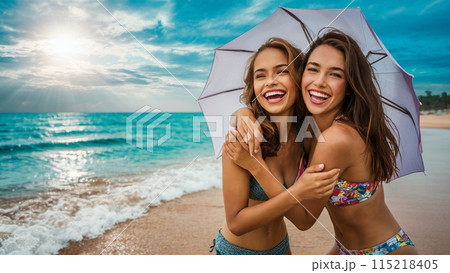 海で遊ぶ水着姿の女性 海で遊ぶ水着姿の女性 115218405