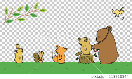 Pediatric materials, illustrations of forest animals waiting for a bear doctor's appointment Pediatric materials, illustrations of forest animals waiting for a bear doctor's appointment 115218544