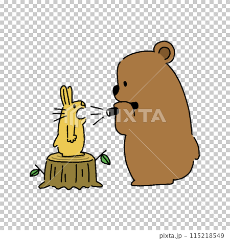 小児科向け素材、くまのお医者さんに診察してもらううさぎのイラスト 115218549