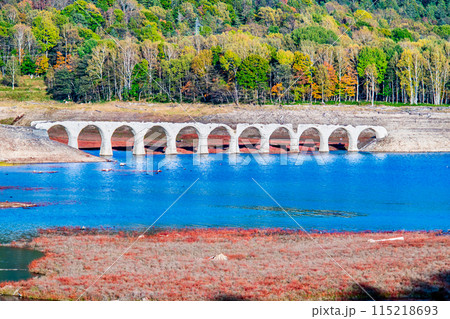 北海道 秋のタウシュベツ川橋梁 ~タウシュベツ展望台から~ 北海道 秋のタウシュベツ川橋梁 ~タウシュベツ展望台から~ 115218693
