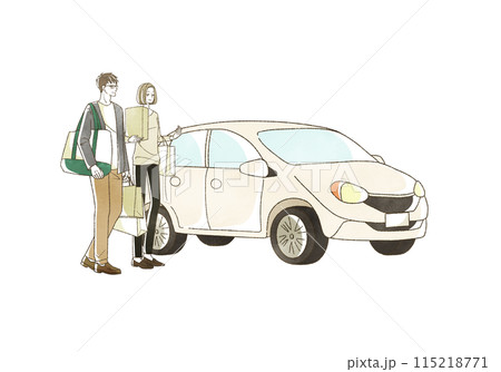 車で買い物にきている男女 115218771