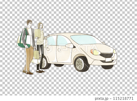 車で買い物にきている男女 115218771