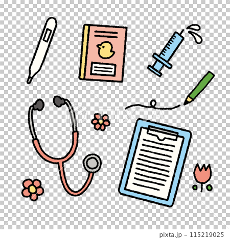 Simple hand-drawn illustration icons related to pediatrics 115219025