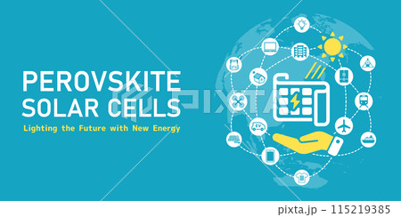 ペロブスカイト太陽電池 ベクターバナーイラスト ペロブスカイト太陽電池 ベクターバナーイラスト 115219385