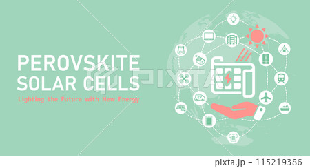 ペロブスカイト太陽電池 ベクターバナーイラスト ペロブスカイト太陽電池 ベクターバナーイラスト 115219386