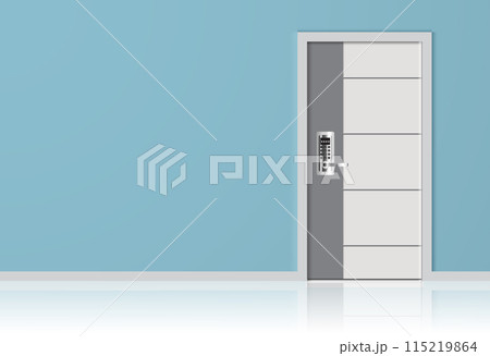 Interior decoration Gray and white door on a blue wall. digital door lock. vector design. Interior decoration Gray and white door on a blue wall. digital door lock. vector design. 115219864