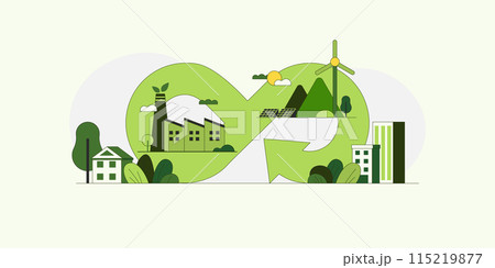 Circular Economy.The concept of future growth business and environment sustainable devellopment. Vector illustration. Circular Economy.The concept of future growth business and environment sustainable devellopment. Vector illustration. 115219877