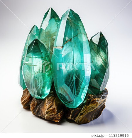 Emeralds on a white background. 115219916