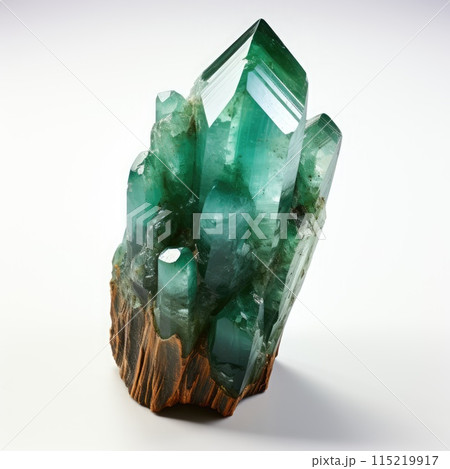 Emerald chalcedony geological crystal on the white background. 115219917