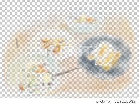 Stew and bread on the table hand-drawn illustration Stew and bread on the table hand-drawn illustration 115219985