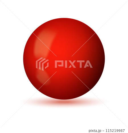 Glass red ball or precious pearl. Glossy realistic ball, 3D sphere. Abstract vector illustration highlighted on a white background. Big metal bubble with shadow 115219987