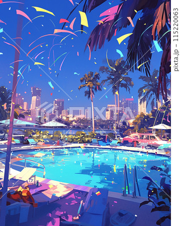 南国リゾートホテル 油絵 南国リゾートホテル 油絵