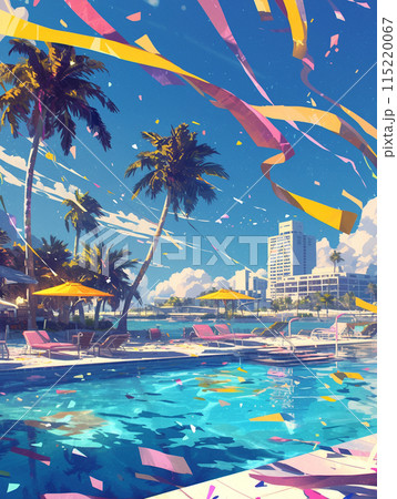 夏 プール 80年代  南国イメージ　リゾートホテル 115220067