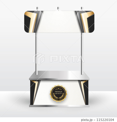 Luxury product display counter black gold Isolated from the white background. Display tables for sale. vector design illustration. 115220104