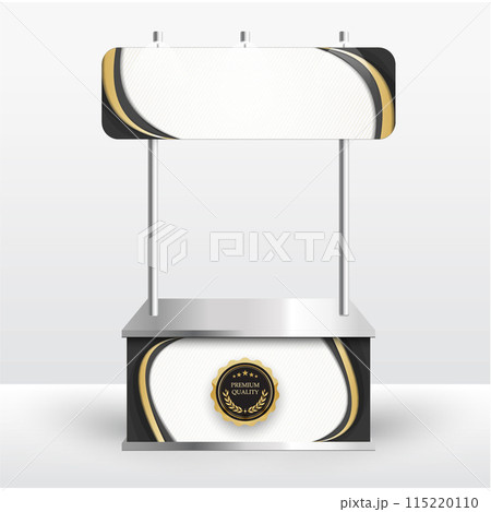 Luxury product display counter black gold Isolated from the white background. Display tables for sale. vector design illustration. Luxury product display counter black gold Isolated from the white background. Display tables for sale. vector design illustration. 115220110