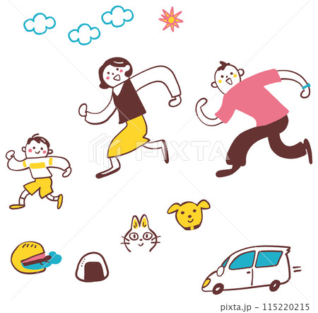 元気に歩く生活を楽しむ親子 セットのストック素材 元気に歩く生活を楽しむ親子 セットのストック素材 115220215