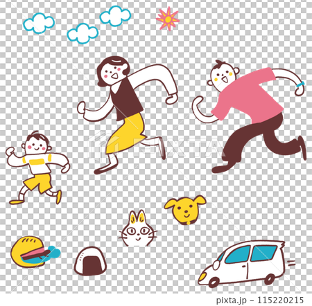 元気に歩く生活を楽しむ親子 セットのストック素材 元気に歩く生活を楽しむ親子 セットのストック素材 115220215