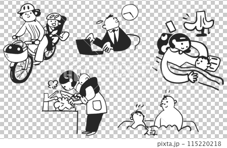 Illustration material of a young couple living while raising a young child Illustration material of a young couple living while raising a young child 115220218