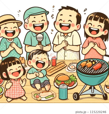 バーベキューをする家族 115220246