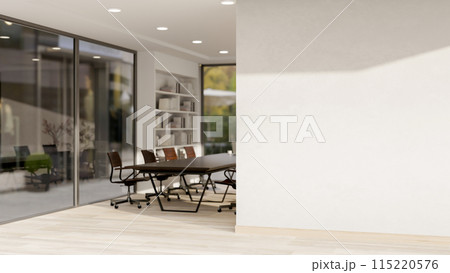 The interior design of a contemporary meeting room corridor features an empty white wall. The interior design of a contemporary meeting room corridor features an empty white wall. 115220576