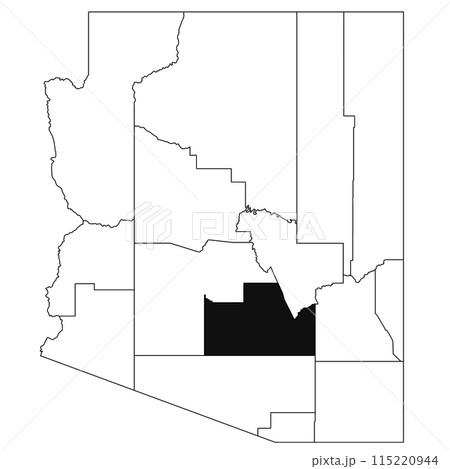 Map of pinal County in Arizona state on white background. single County map highlighted by black colour on Arizona map. UNITED STATES, US Map of pinal County in Arizona state on white background. single County map highlighted by black colour on Arizona map. UNITED STATES, US 115220944