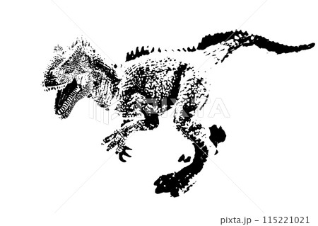 black dinosaur silhouette isolated on white background, model of giganotosaurus toy 115221021