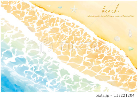 水彩手書きの砂浜と波打ち際の背景 115221204