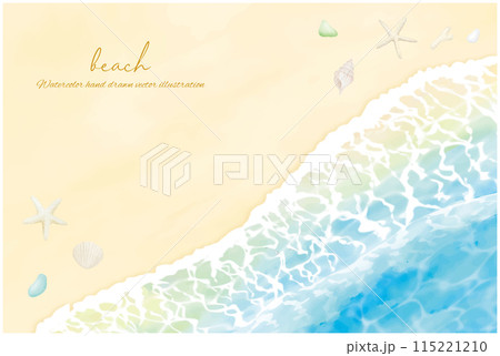 透明水彩で描いた夏の海のイラストの背景素材 115221210