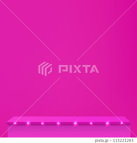 3d pink color podium with lighting and minimal pink wall scene Vector 115221263