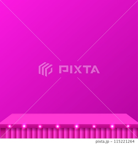 3d pink color podium with lighting and minimal pink wall scene Vector 115221264