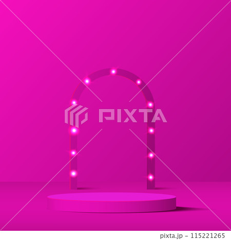 3d pink color podium with lighting and minimal pink wall scene Vector 115221265