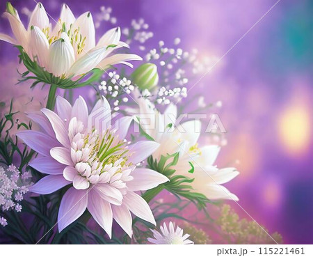 白と紫色系の花束（AI生成画像） 115221461