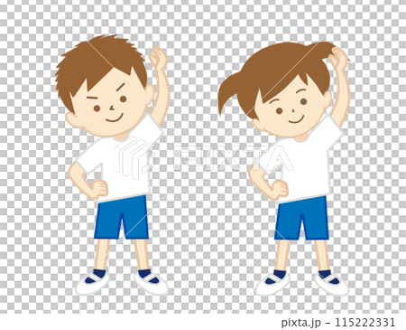 男孩和女孩穿著體操服做體操 男孩和女孩穿著體操服做體操 115222331