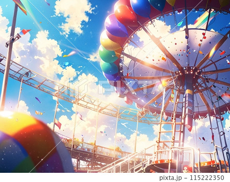 遊園地で空を見上げたカラフルな風景 115222350