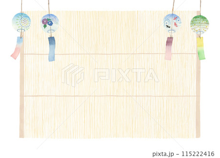 青空のカラフルな風鈴とすだれのベクターイラスト 115222416