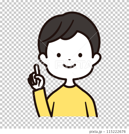 右手指向微笑的男孩上半身圖示插畫素材 右手指向微笑的男孩上半身圖示插畫素材 115222676