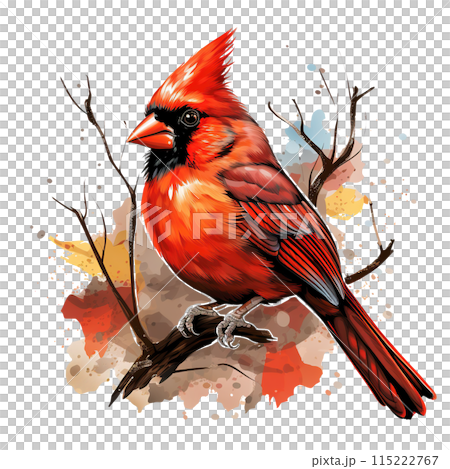 Northern cardinal bird on the branch on clean background. Birds. Wildlife Animals. 115222767