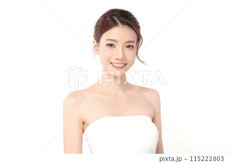 Beautiful young asian woman with clean fresh skin on white background, Face care, Facial treatment, Cosmetology, beauty and spa, Asian women portrait. 115222803