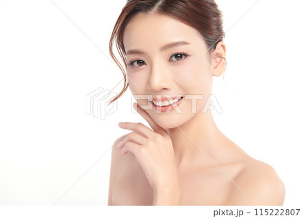 Beautiful young asian woman with clean fresh skin on white background, Face care, Facial treatment, Cosmetology, beauty and spa, Asian women portrait. 115222807