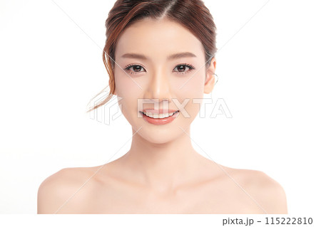 Beautiful young asian woman with clean fresh skin on white background, Face care, Facial treatment, Cosmetology, beauty and spa, Asian women portrait. Beautiful young asian woman with clean fresh skin on white background, Face care, Facial treatment, Cosmetology, beauty and spa, Asian women portrait. 115222810