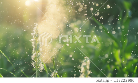 "緑の季節にイネ科の植物の花粉が飛散している."<AI生成素材> 115222986