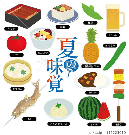 夏の味覚のイラストセット 115223010
