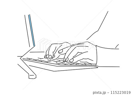 パソコン作業を行う人物の手元のラフ画 115223019