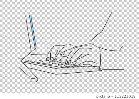 パソコン作業を行う人物の手元のラフ画 115223019