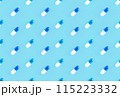 Seamless repetitive two-piece hard starch capsule pills on a soft blue background 115223332