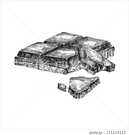 Chocolate bar graphic vector illustration, hand drawn sketch. Food illustration. Engraving for food packaging design 115224125