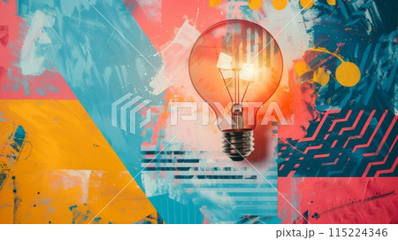 Creative and innovative concept, illuminated light bulb on a dynamic abstract background with geometric elements Creative and innovative concept, illuminated light bulb on a dynamic abstract background with geometric elements 115224346