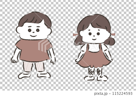 Hand-drawn illustration of a child standing and looking forward Hand-drawn illustration of a child standing and looking forward 115224593